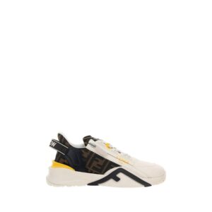 Stylish White Leather Athletic Flow Sneakers designed by Fendi
