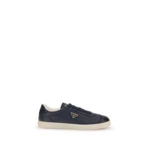 Elegant Blue Leather Low Top Sneakers designed by Prada