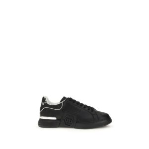 Black Leather Low Top Athletic Sneakers designed by Phillipp Plein