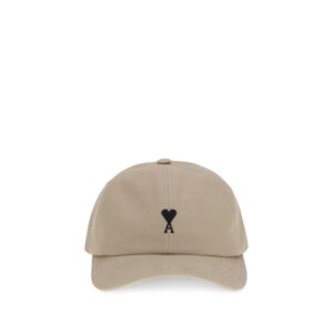 Stylish Beige Cotton Baseball Cap designed by Ami Paris