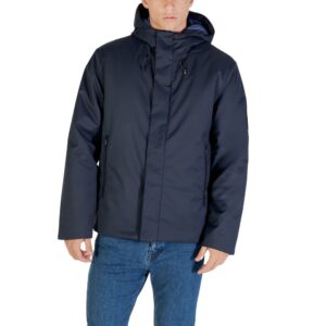 Trendy Blue Polyester Caban Coat designed by Emporio Armani