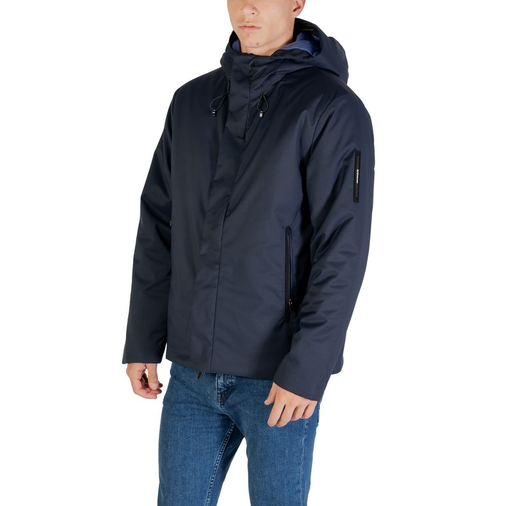 Trendy Blue Polyester Caban Coat designed by Emporio Armani - Image 4