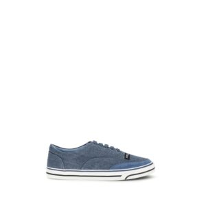 Chic Blue Linen Low Top Sneakers designed by Dolce&Gabbana