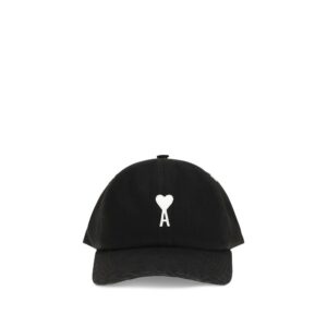 Trendy Black Cotton Baseball Cap Designed by Ami Paris
