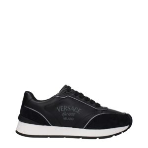 Elegant Black Leather Low Top Sneakers designed by Versace
