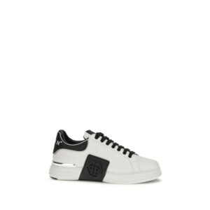 Stylish White Leather Low Top Sneakers designed by Phillipp Plein