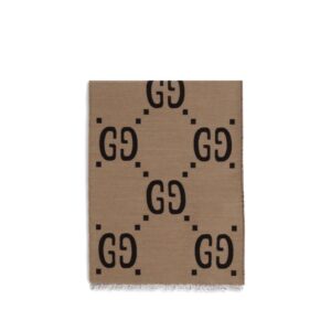 Elegant Brown Silk GG Logo Scarf designed by Gucci