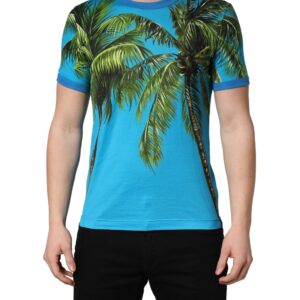 Blue Palm Tree Print Cotton T-Shirt designed by Dolce&Gabbana