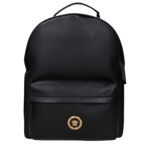 Elegant Black Leather Backpack designed by Versace