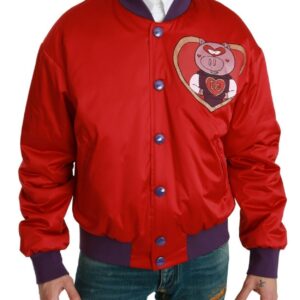 Red YEAR OF THE PIG Bomber Jacket by Dolce&Gabbana