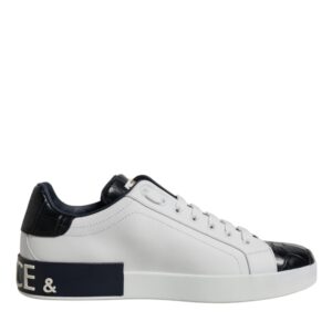White Black Leather Portofino Sneakers by Dolce&Gabbana