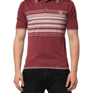 Stylish Burgundy Striped DG Logo Polo T-Shirt by Dolce&Gabbana
