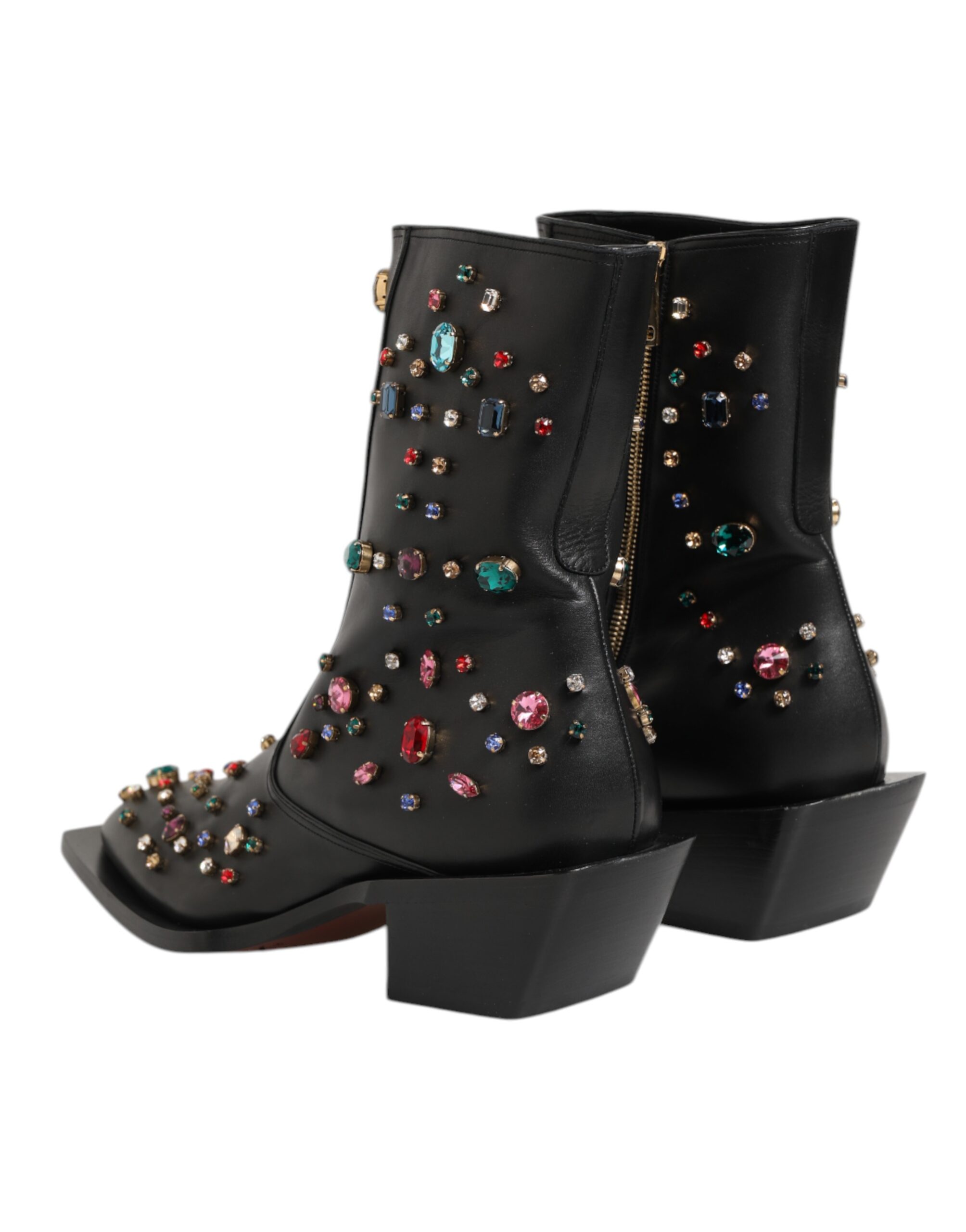 Black Crystal Embellished Men Short Boots Shoes - Image 6