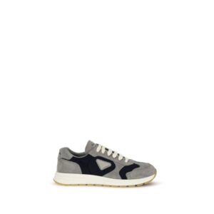 Trendy Blue Leather Low Top Athletic Sneakers designed by Prada