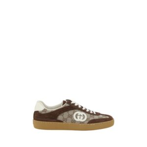 Trendy Brown Leather Low Top Sneakers designed by Gucci