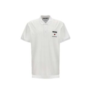 Stylish White Cotton Polo Shirt designed by Moschino Couture