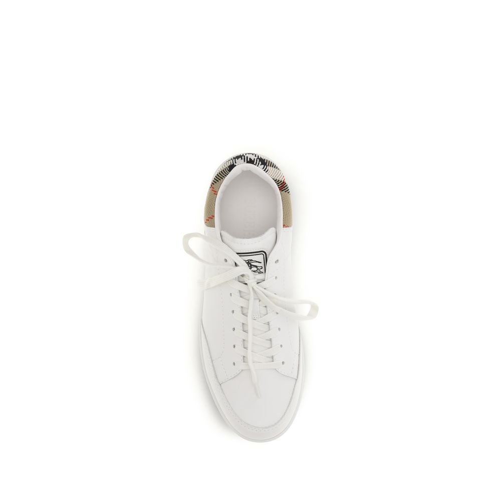 Stylish White Leather Low Top Sneakers designed by Burberry - Image 4