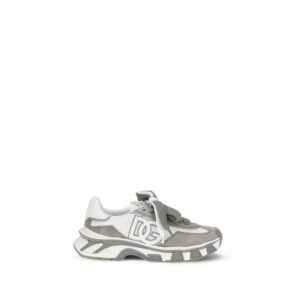 Chic Gray Leather Athletic Sneakers designed by Dolce&Gabbana