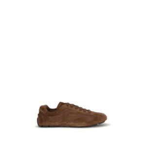 Elegant Brown Leather Low Top Sneakers designed by Prada