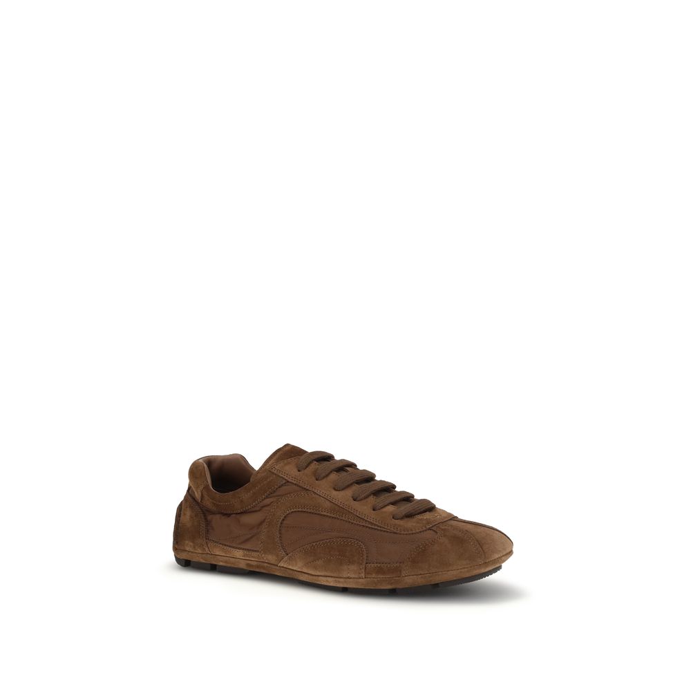 Elegant Brown Leather Low Top Sneakers designed by Prada - Image 2