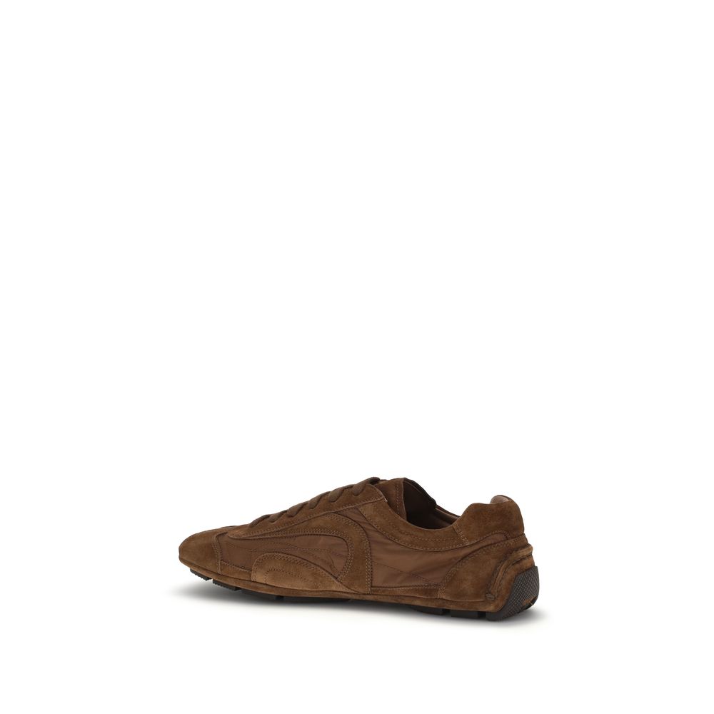 Elegant Brown Leather Low Top Sneakers designed by Prada - Image 3