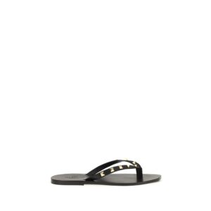 Black Leather Rockstud Flip-Flop Sandals by Valentino Garavani