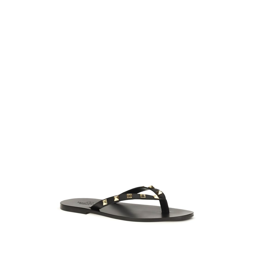 Black Leather Rockstud Flip-Flop Sandals by Valentino Garavani - Image 2
