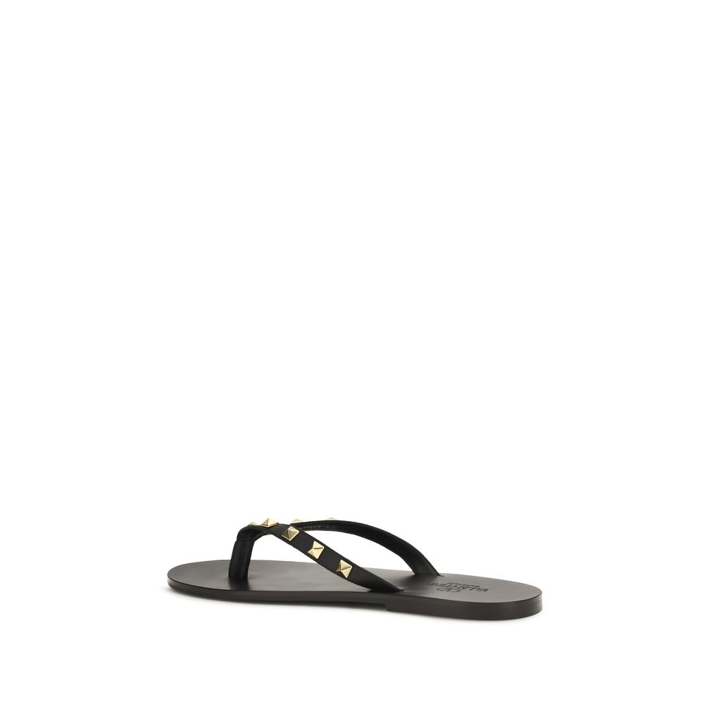 Black Leather Rockstud Flip-Flop Sandals by Valentino Garavani - Image 3