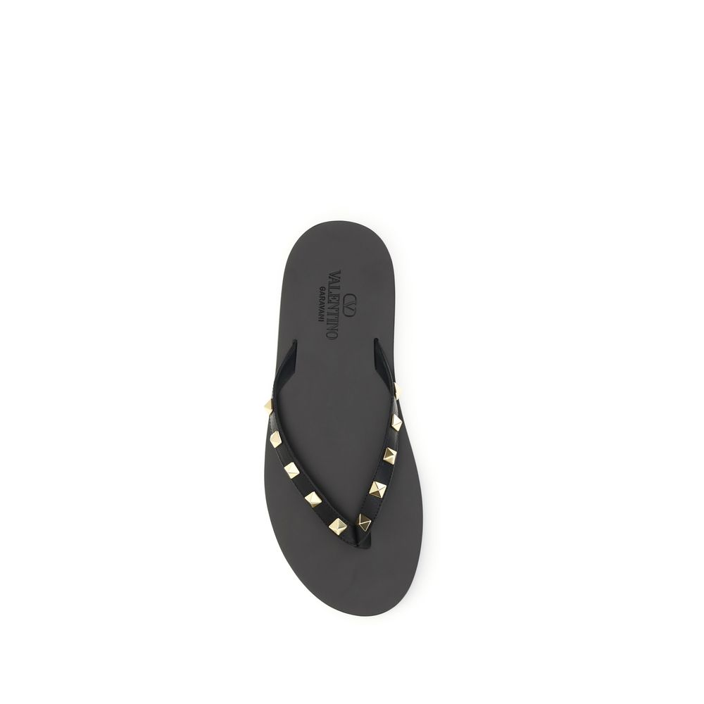 Black Leather Rockstud Flip-Flop Sandals by Valentino Garavani - Image 4
