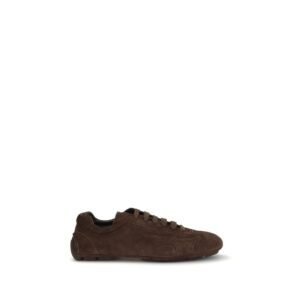 Chic Brown Leather Low Top Athletic Sneakers designed by Prada