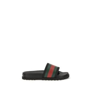 Elegant Black Rubber Lido Slippers designed by Gucci