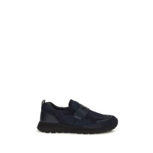 Chic Blue Leather Low Top Athletic Sneakers designed by Prada