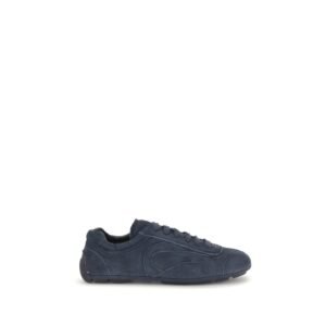 Chic Blue Leather Low Top Athletic Sneakers designed by Prada