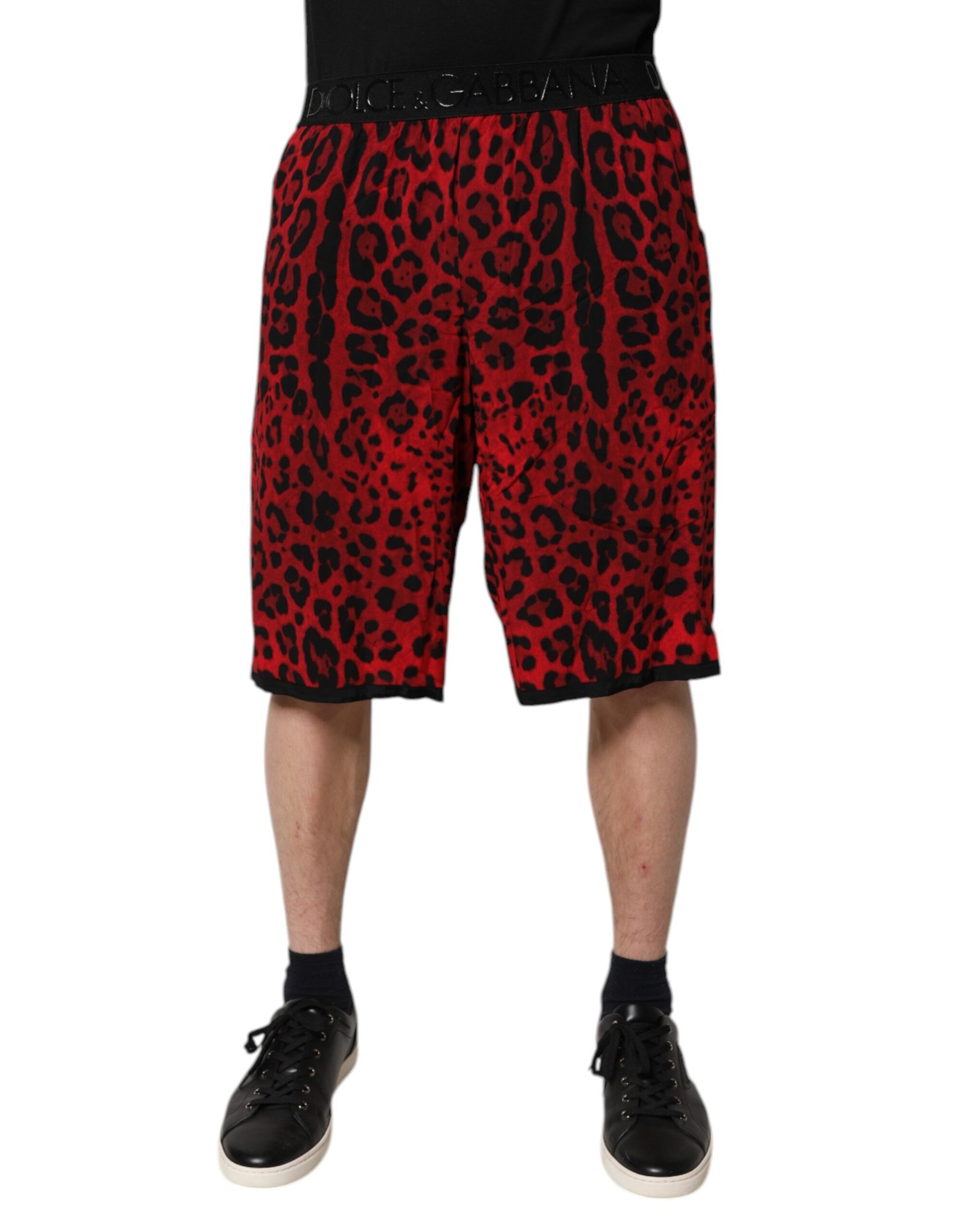 Red Leopard Print Viscose Bermuda Shorts by Dolce&Gabbana