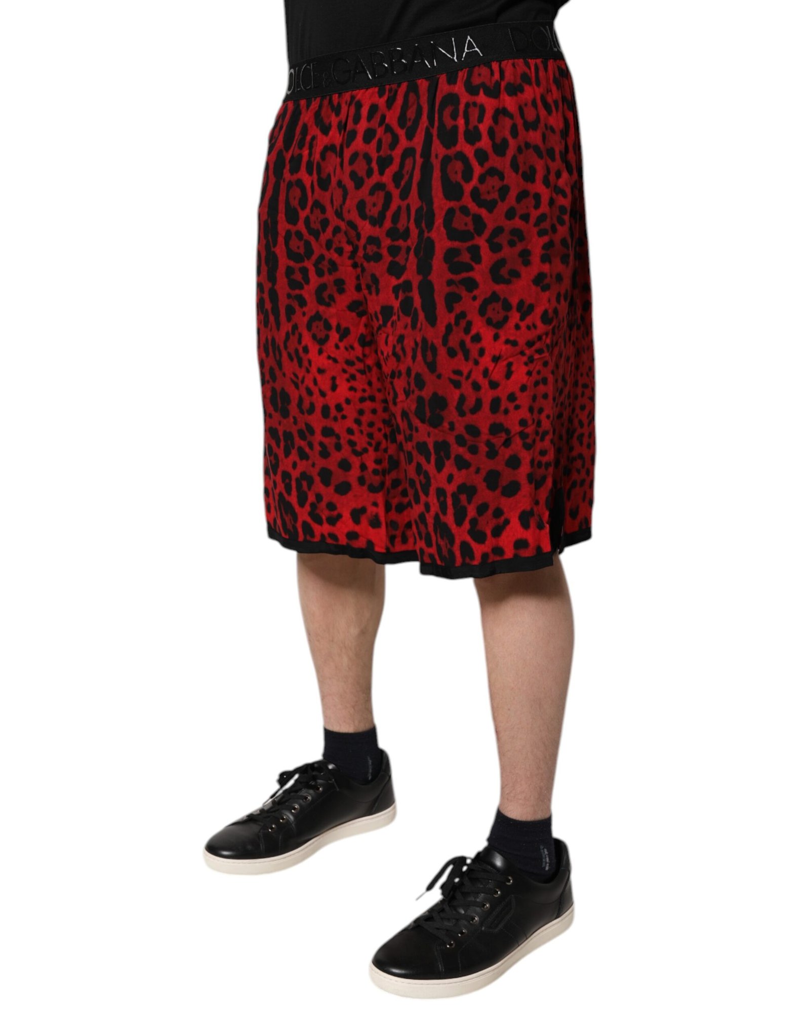 Red Leopard Print Viscose Bermuda Shorts by Dolce&Gabbana - Image 3