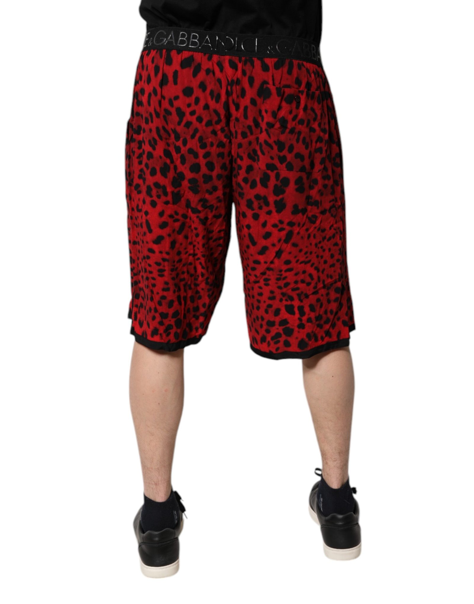Red Leopard Print Viscose Bermuda Shorts by Dolce&Gabbana - Image 4