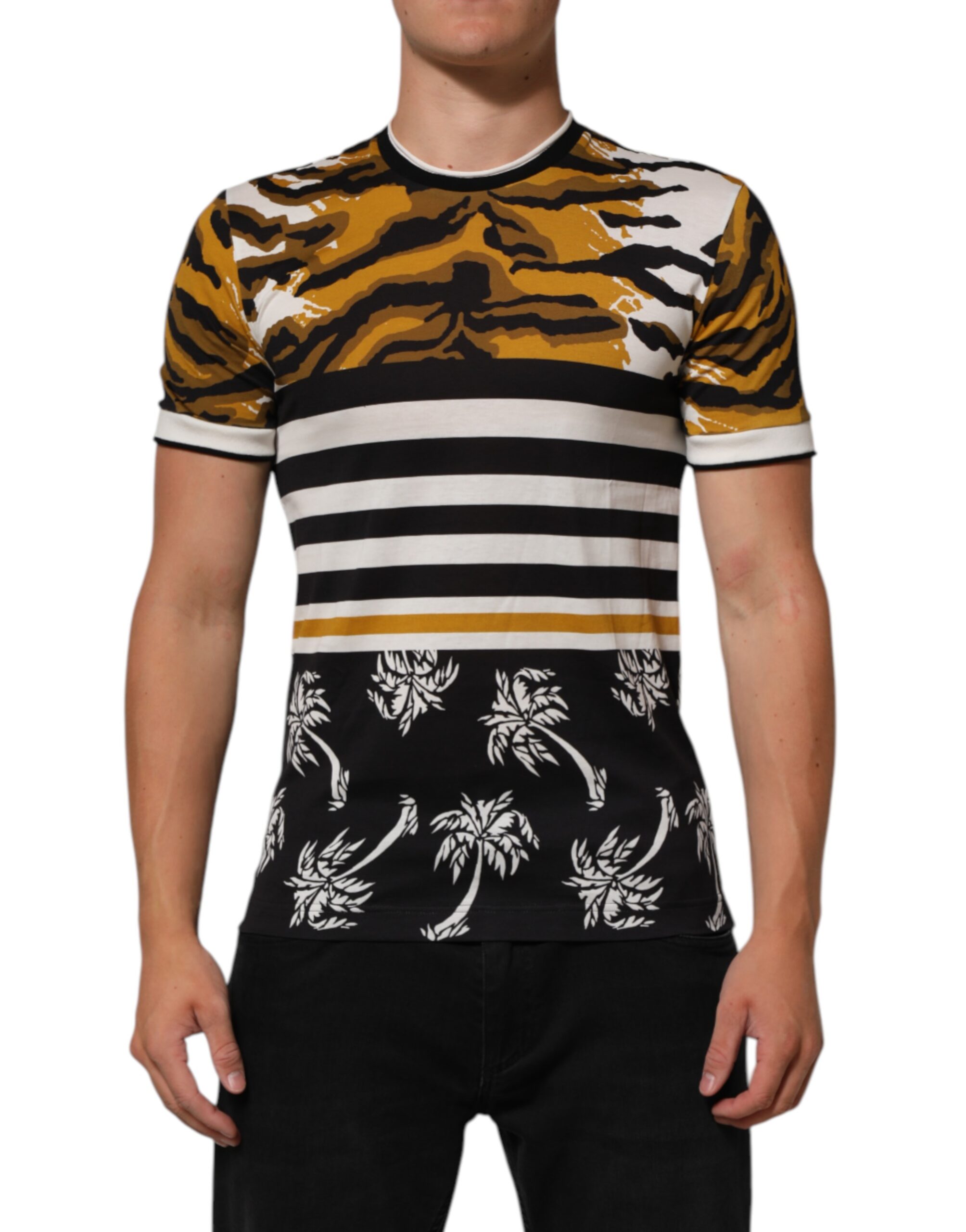 Multicolor Leopard Palm Leaf Men Crew Neck T-shirt - Image 2