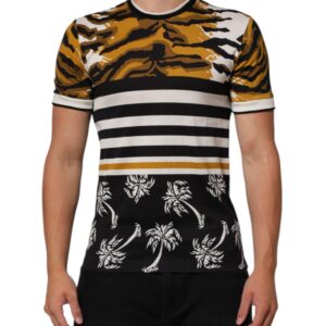 Multicolor Leopard Palm Leaf Men Crew Neck T-shirt