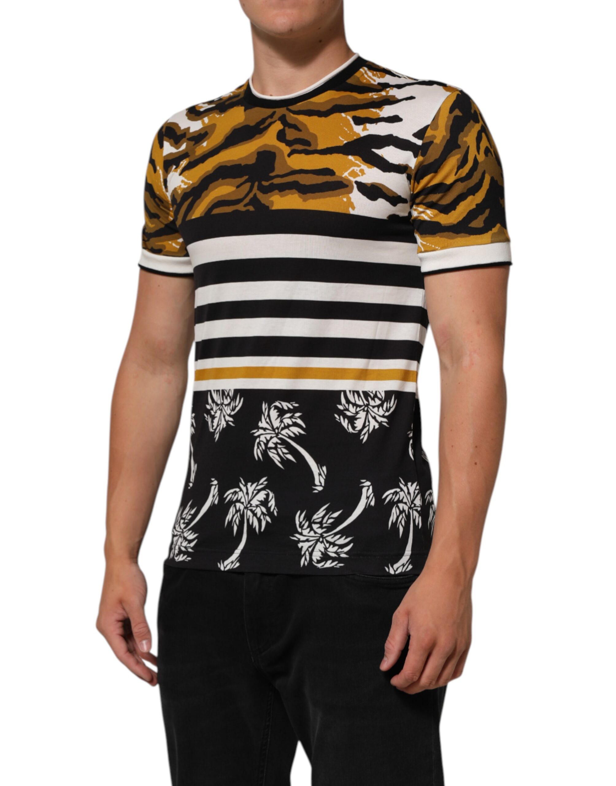 Multicolor Leopard Palm Leaf Men Crew Neck T-shirt - Image 3