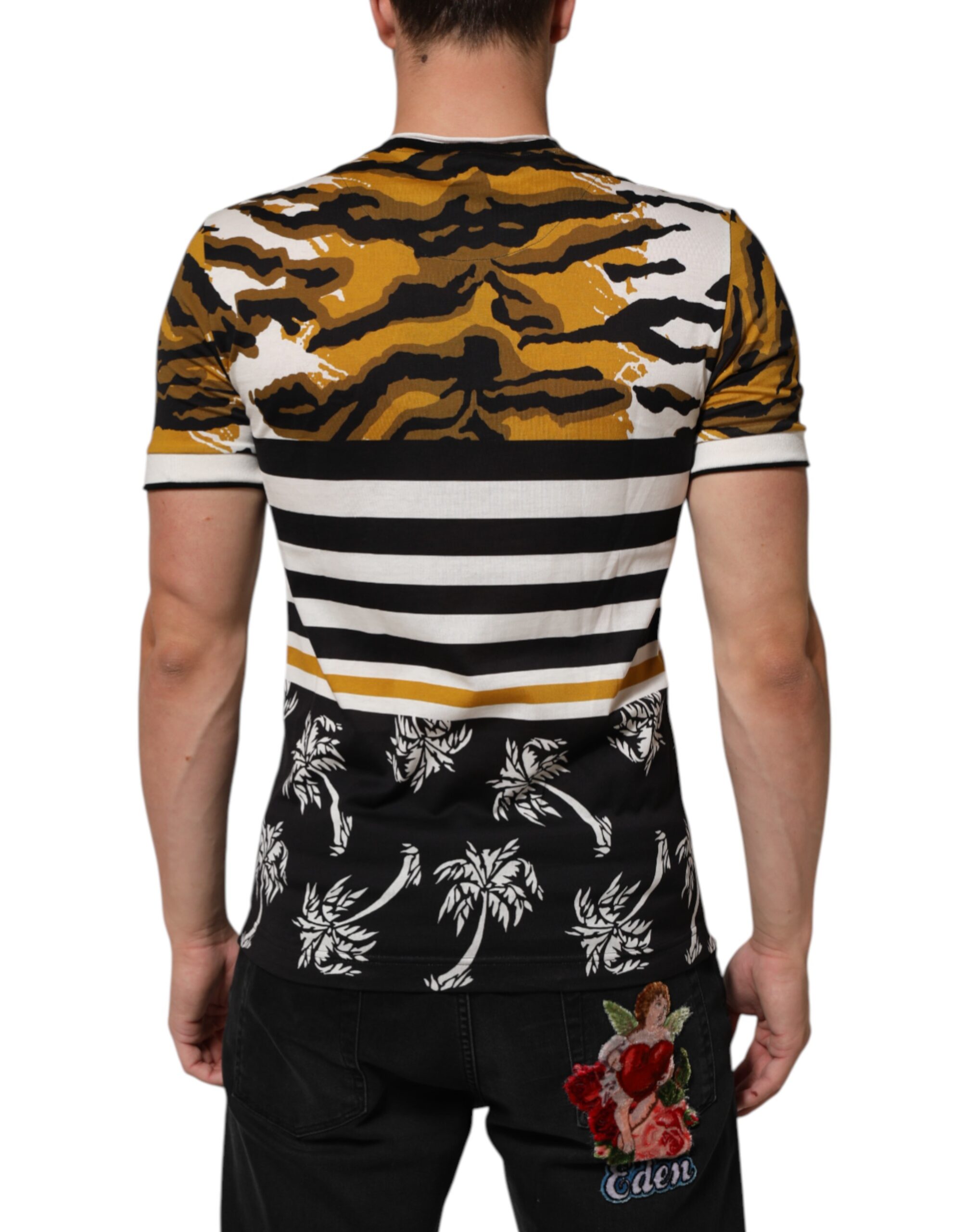 Multicolor Leopard Palm Leaf Men Crew Neck T-shirt - Image 4