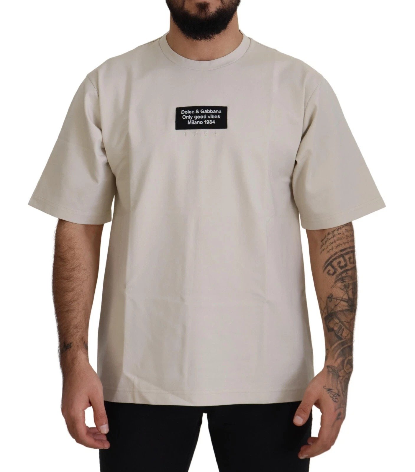 Chic Soft Cotton Ivory Print T-Shirt designed by Dolce&Gabbana - Image 5