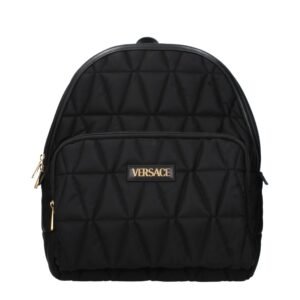 Elegant Black Fabric Backpack designed by Versace