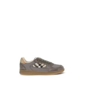 Stylish Gray Leather Low Top Sneakers designed by Burberry