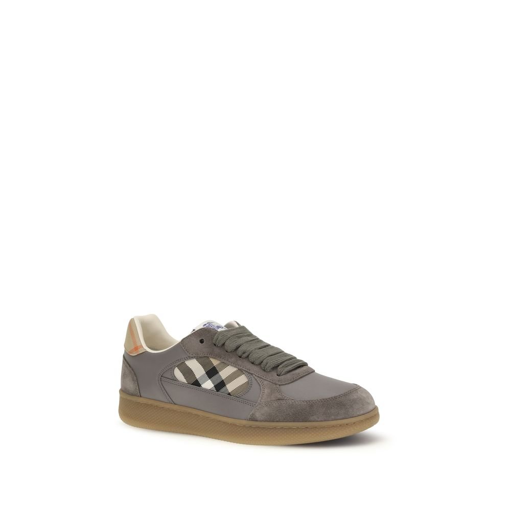 Stylish Gray Leather Low Top Sneakers designed by Burberry - Image 2