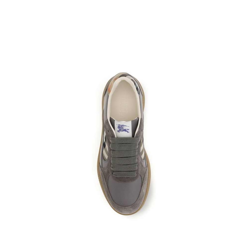 Stylish Gray Leather Low Top Sneakers designed by Burberry - Image 4
