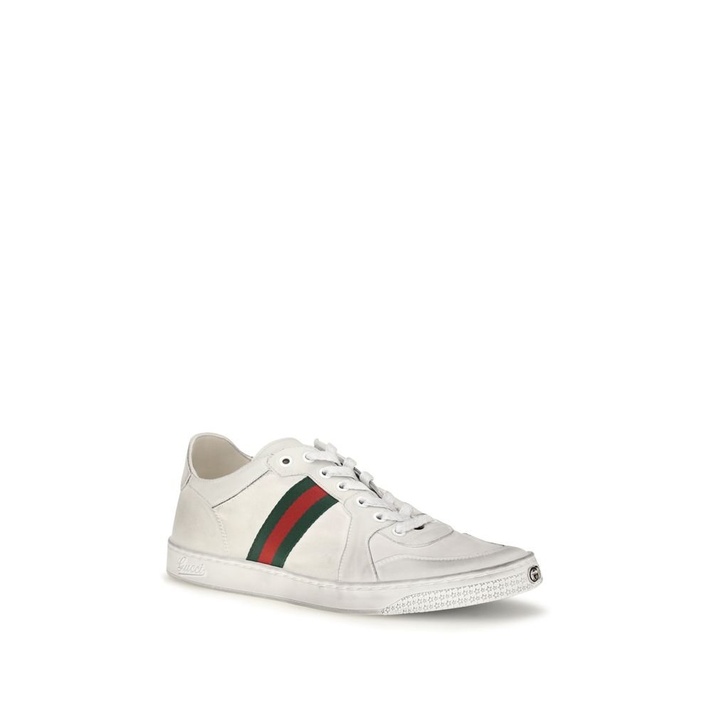 Vintage Style White Calf Leather Sneakers designed by Gucci - Image 2
