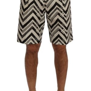 Chic White Black Stripe Linen Shorts designed by Dolce&Gabbana