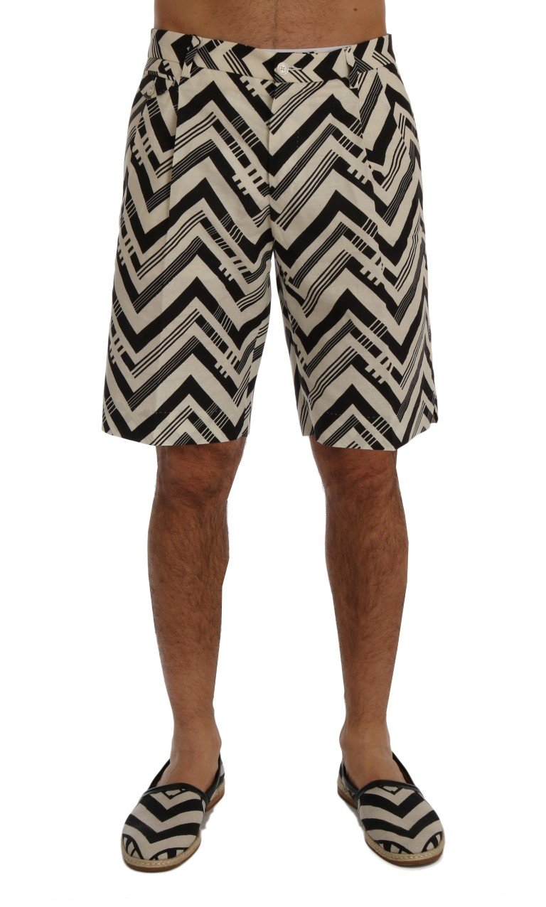 Chic White Black Stripe Linen Shorts designed by Dolce&Gabbana