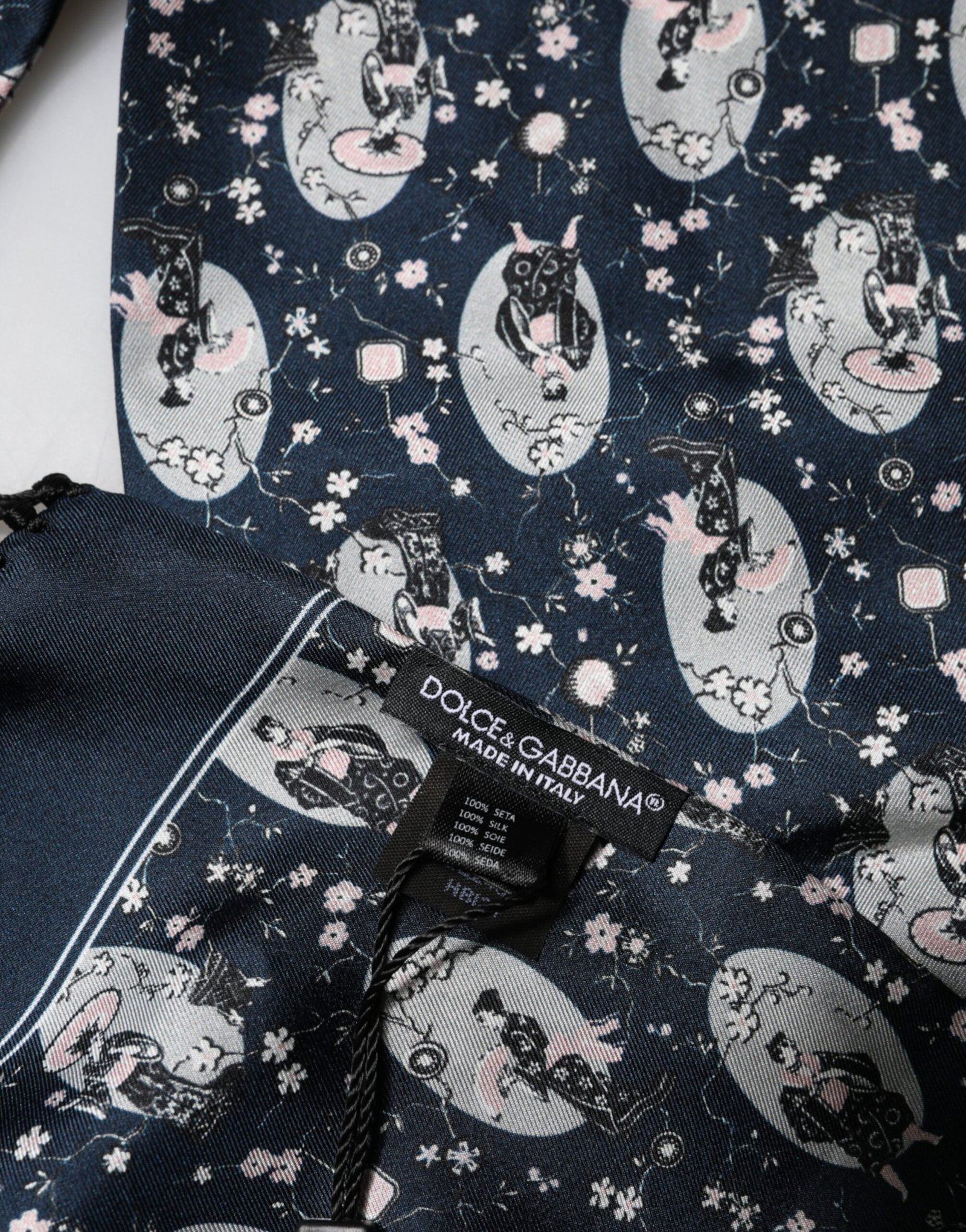 Navy Blue Silk Men Scarf designed by Dolce&Gabbana - Image 5