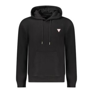 Casual Black Cotton Slim Fit Hoodie designed by Guess